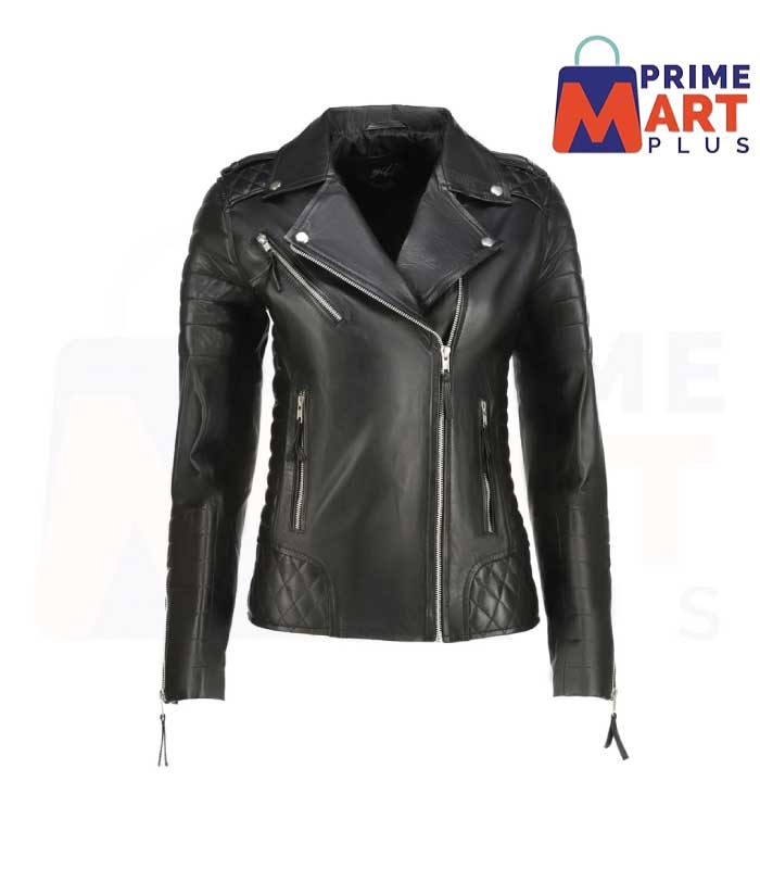 Womens Quilted Leather Quilted Jacket-Black - Prime Mart Plus